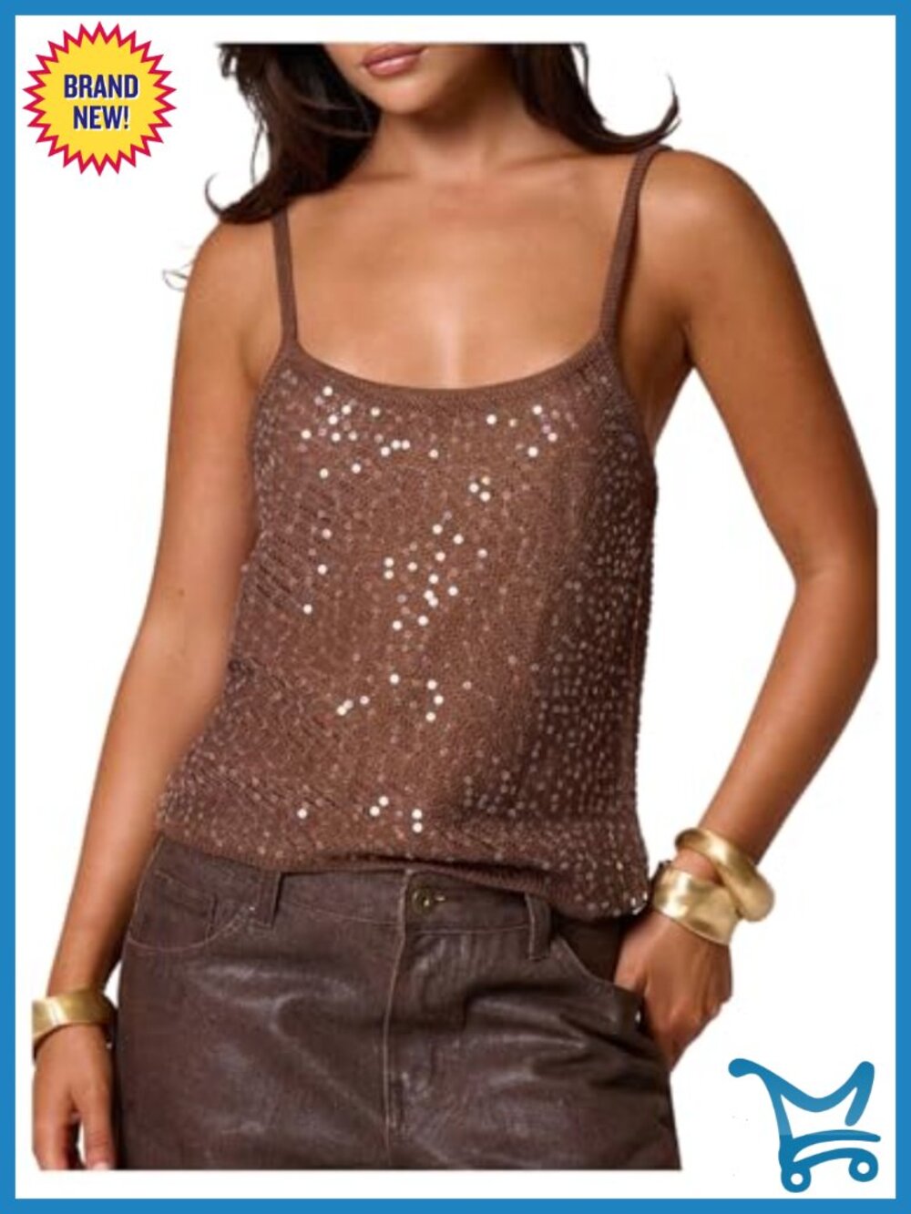 Sequin Sparkly Tank Top Sleeveless Crochet Cute Top for Party